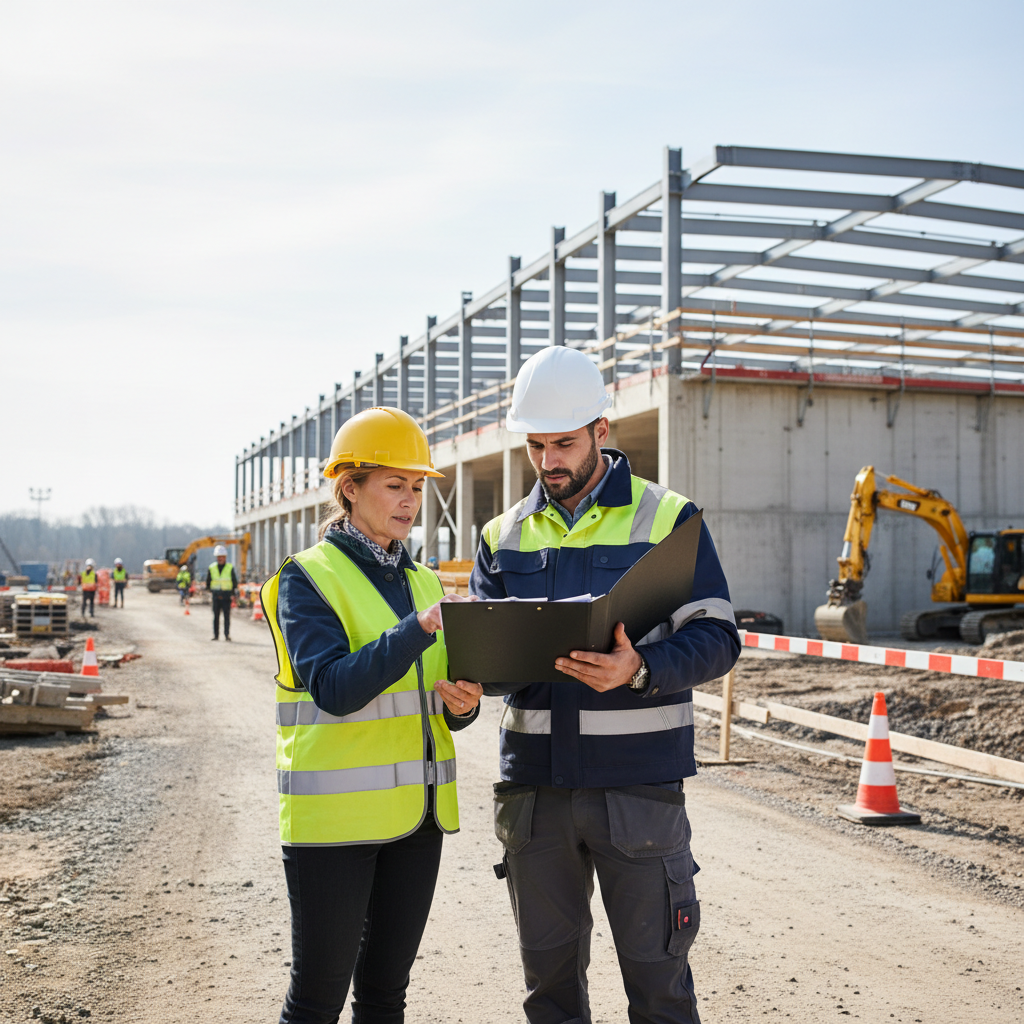 Superviseur vérifiant les documents d'un travailleur européen sur un chantier.
