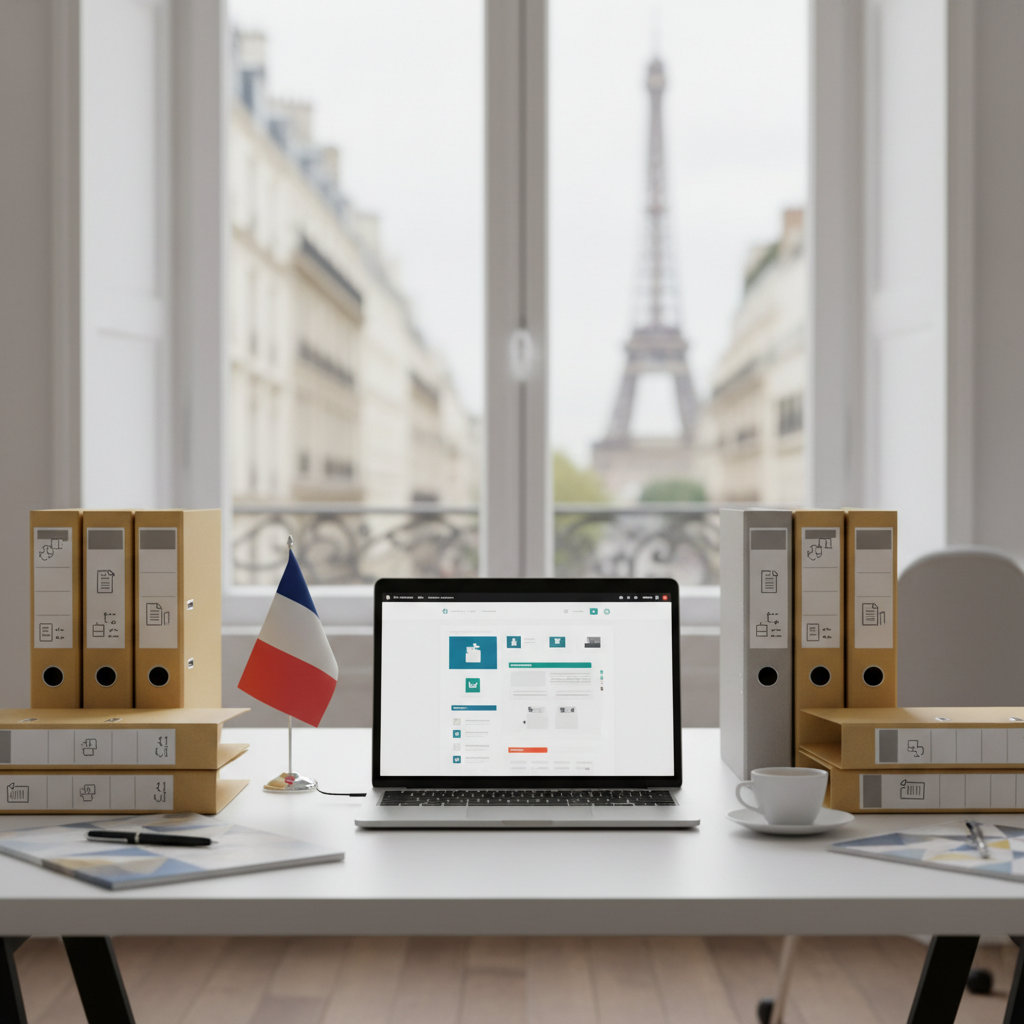Bureau français avec le portail SIPSI et documents de paie.