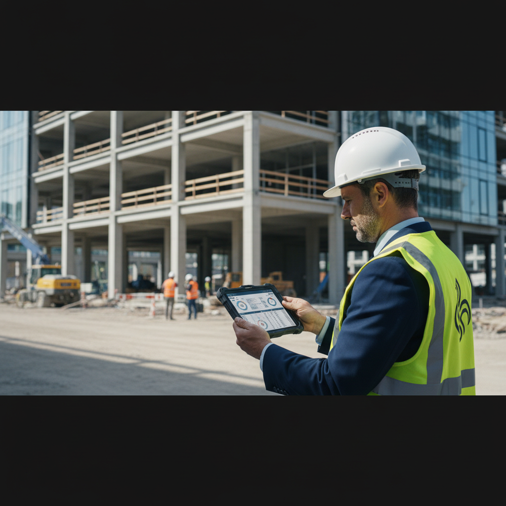Inspecteur du travail sur un chantier français vérifiant des dossiers.