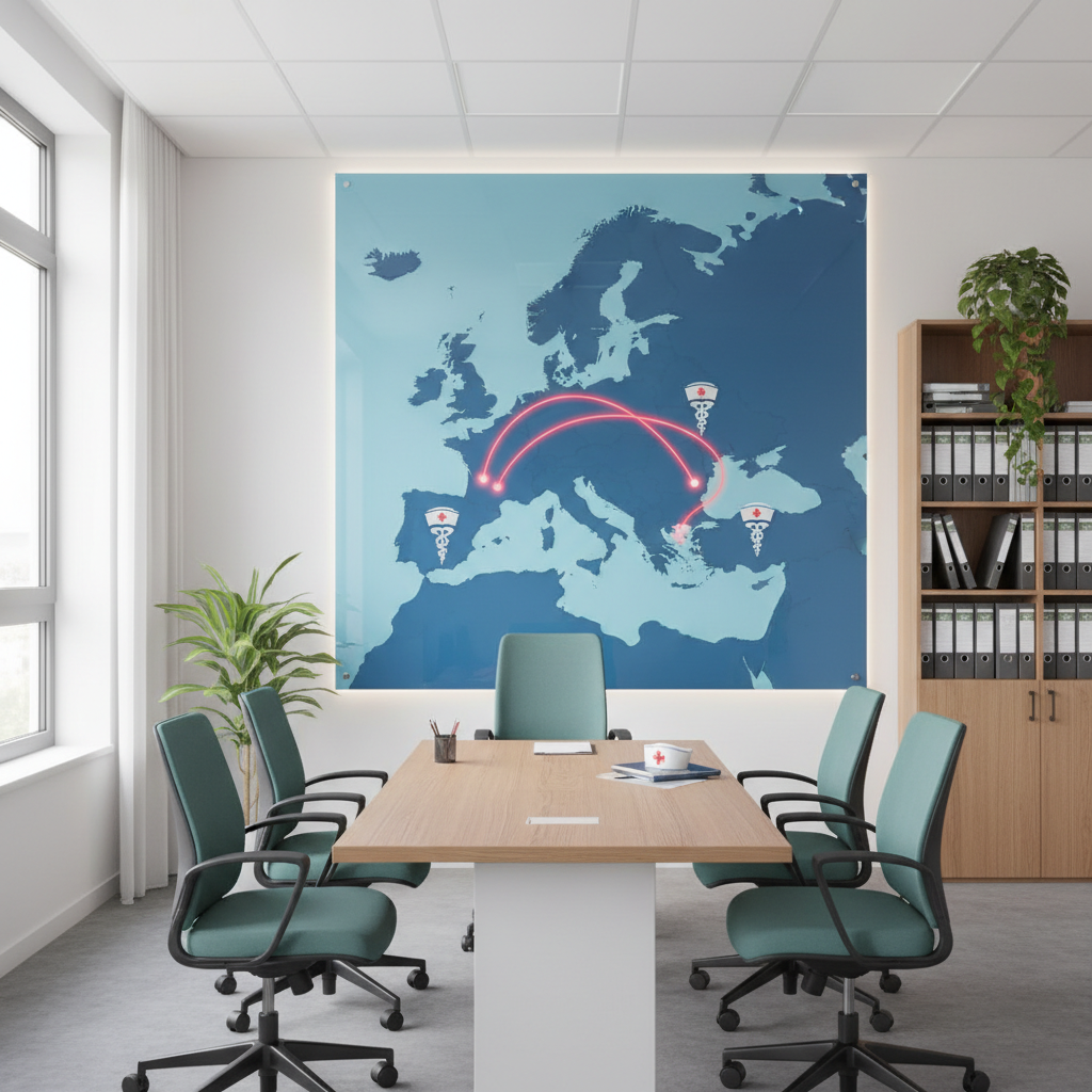 Carte de l'Europe : liens France-Roumanie pour le personnel soignant.